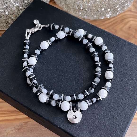 LIBRA Zodiac Charm Bracelet Set, Howlite and Agate Bracelet, Silver Bracelet Set - Picture 2 of 5